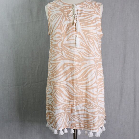 Rachel Zoe Linen Blend Tunic Dress Cover-Up Size M Beige White Tassel Hem Beach - Picture 1 of 14
